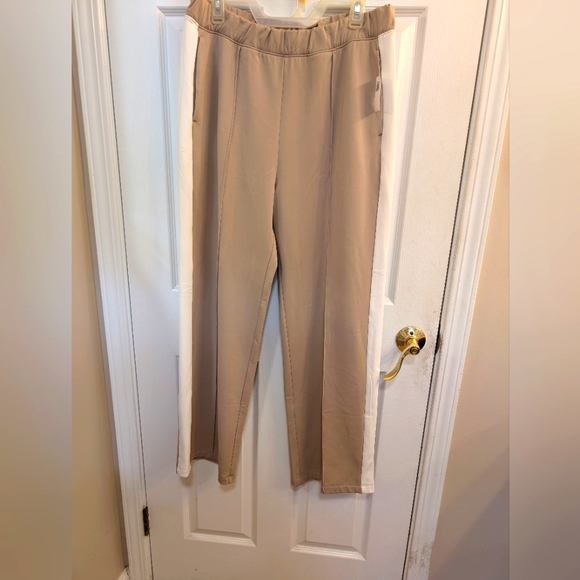 Beige Athletic Pants with White Stripes - Picture 1 of 5